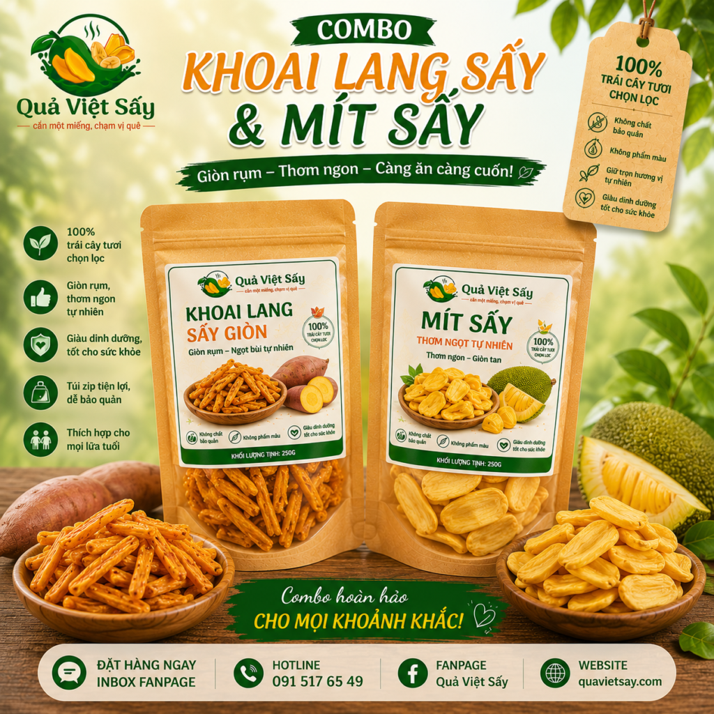 Combo khoai lang sấy và mít sấy Quả Việt Sấy